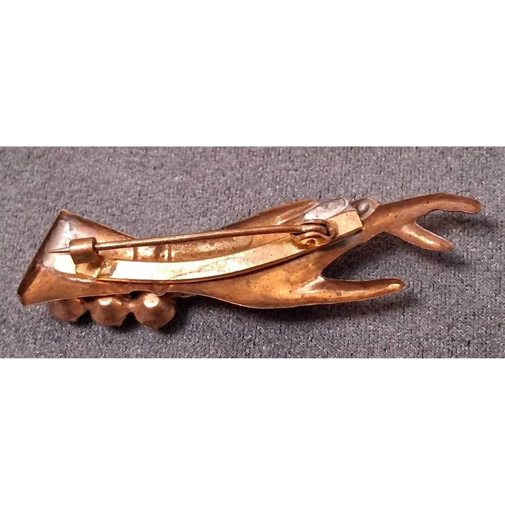 Vintage Hand Brooch Turquoise Glass Rose Gold - Picture 3 of 3